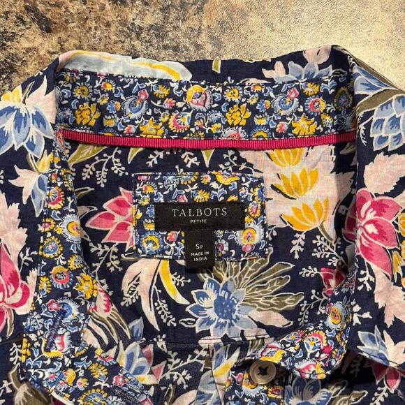 Talbots Womens Top Boho Cottage Preppy Coastal Grandma Floral Small Petite GS - Picture 3 of 5